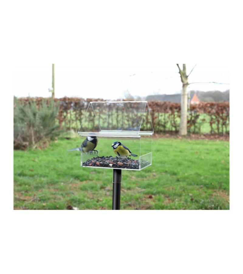 Vogelvoederhuis transparant op spies